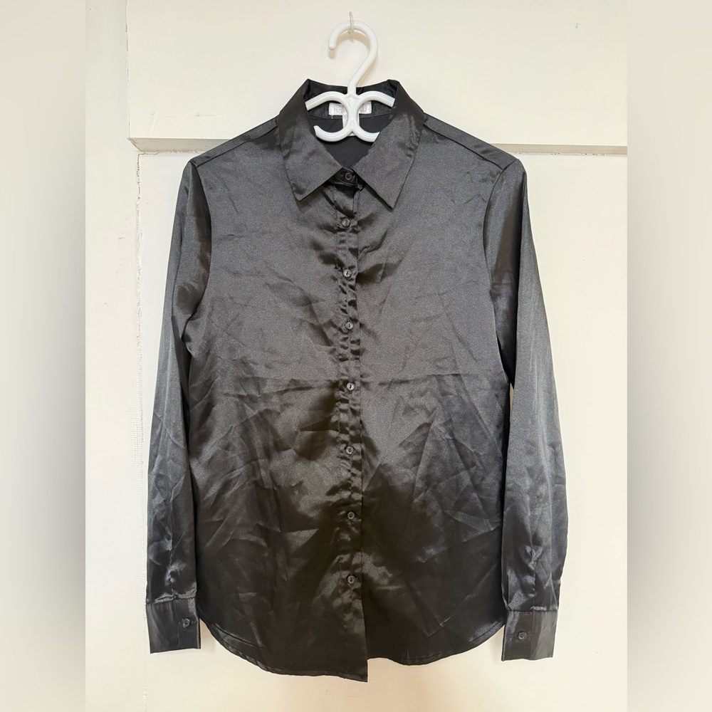 Revamped Oversized Satin Button Up Blouse